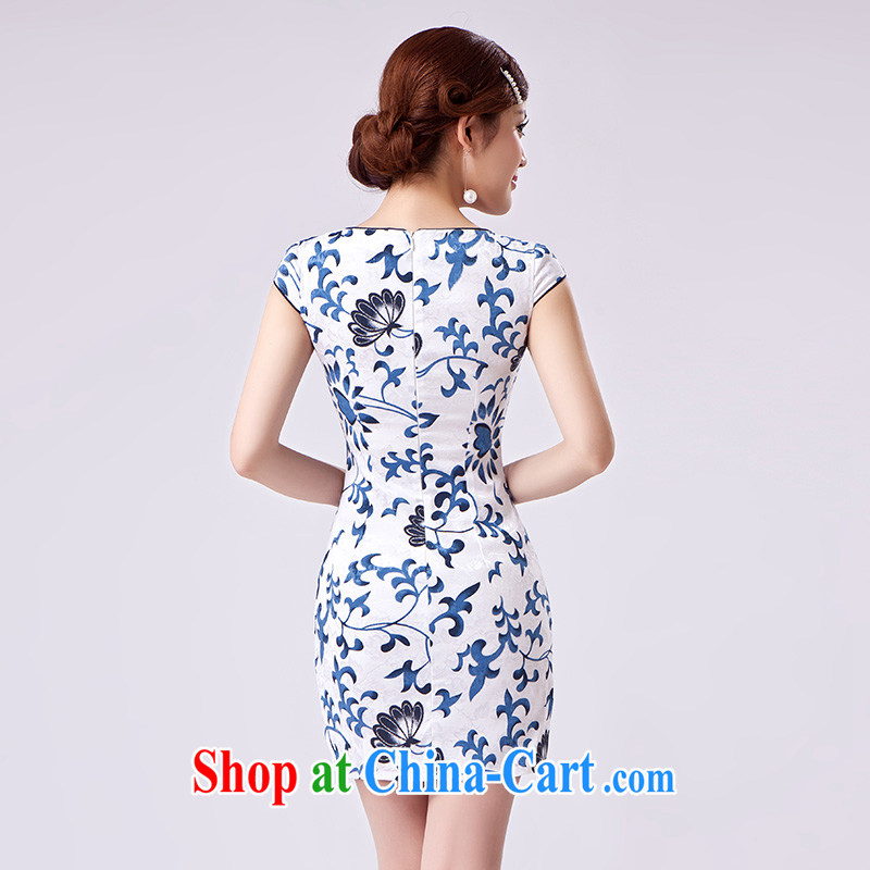 2015 spring new women with improved modern cheongsam dress daily cultivating the cotton robes blue XL, according to Lin, Elizabeth, and shopping on the Internet