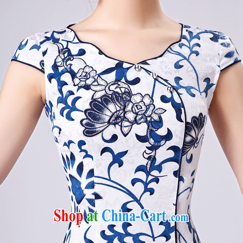 2015 spring new women with improved modern cheongsam dress daily cultivating the cotton robes blue XL, according to Lin, Elizabeth, and shopping on the Internet