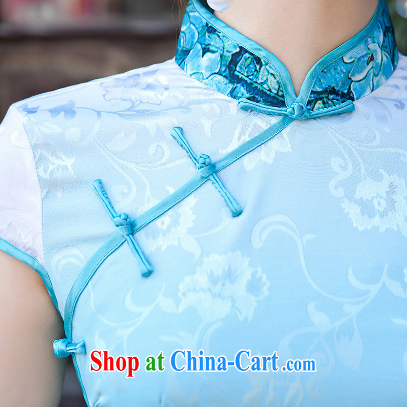 2015 new dresses spring and summer daily video thin improved Stylish retro dresses, cheongsam dress light blue XL, according to Lin, Elizabeth, and shopping on the Internet