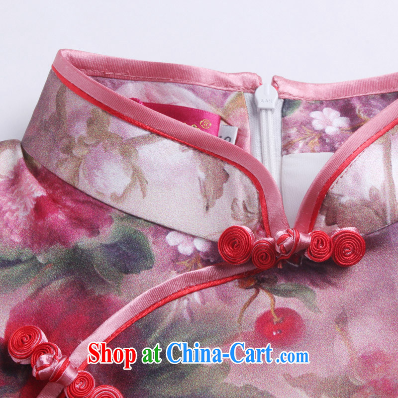 The class elegance short cheongsam heavy silk mulberry Silk Cheongsam dress antique Chinese Korea dresses AQE 027 floral XXXL, the stream (OULIU), online shopping