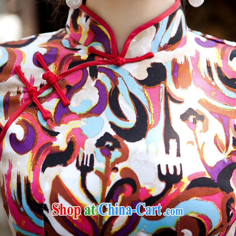 2015 spring and summer new cheongsam dress, short, Retro ethnic wind improved Silk Cheongsam dress temperament XL paint, according to Lin, Elizabeth, and shopping on the Internet