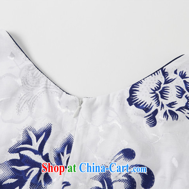 The stream summer retro improved daily cheongsam beauty graphics thin floral cheongsam dress Korea elegance dresses AQE 0719 blue and white porcelain XXL, OSCE (OULIU), online shopping