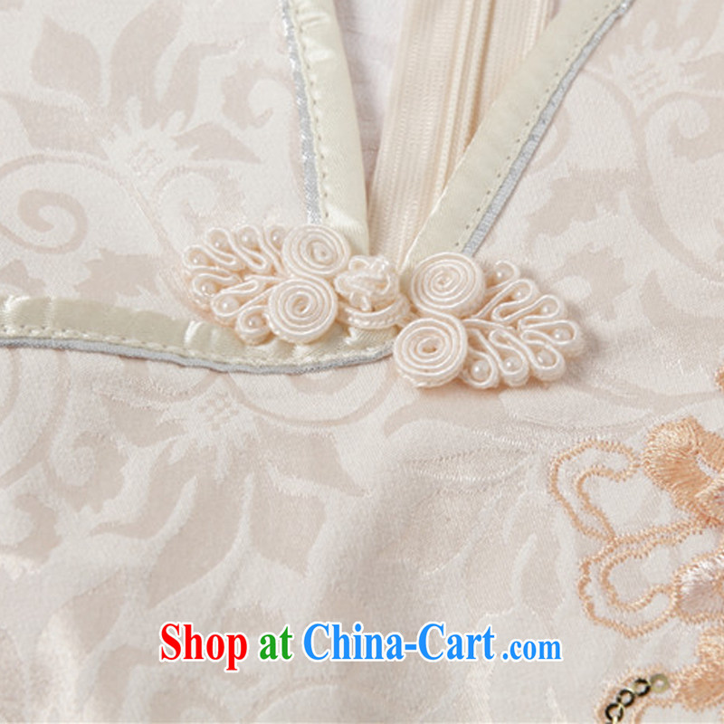 The class short cotton retro dresses elegance beauty white cheongsam dress ethnic wind AQE 0739 apricot S, the stream (OULIU), shopping on the Internet