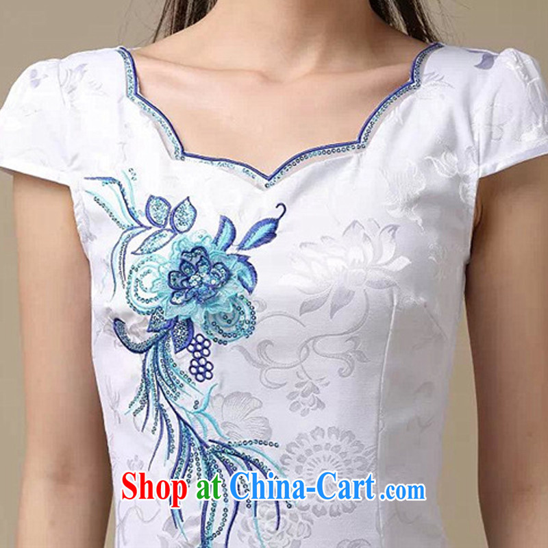 The first class embroidery embroidered stylish summer dresses, Retro improved daily dresses, dresses AQE 0755 blue XXL, the stream (OULIU), online shopping