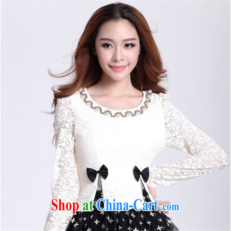 9 months female * fall and winter with new, larger lady lace stitching cultivating long-sleeved leave of two part shaggy Princess butterfly knot dresses white L, Iraq, and, on-line shopping
