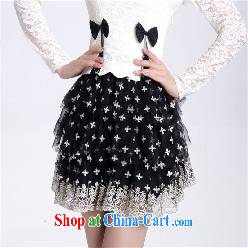 9 months female * fall and winter with new, larger lady lace stitching cultivating long-sleeved leave of two part shaggy Princess butterfly knot dresses white L, Iraq, and, on-line shopping