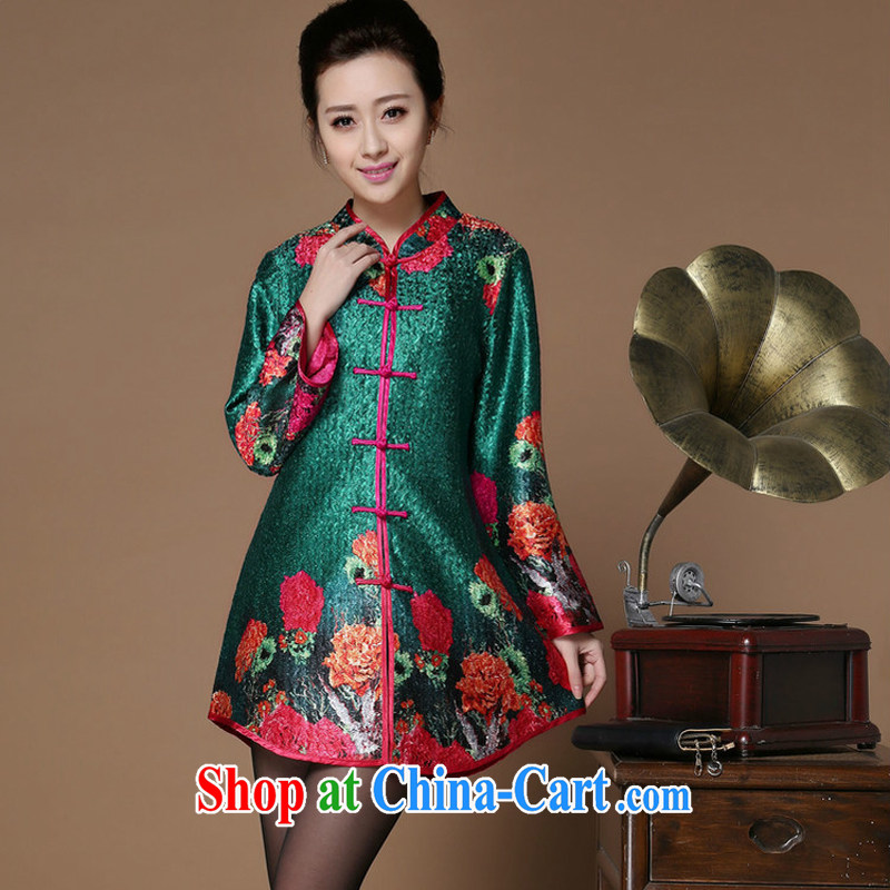 Optimize the Cayman yousiman mom with new middle-aged and older women with autumn cotton the Stamp Duty long-sleeved shirt T middle-aged large code Chinese shirt T-shirt 8502 green XL, optimize the Cayman (yousiman), online shopping
