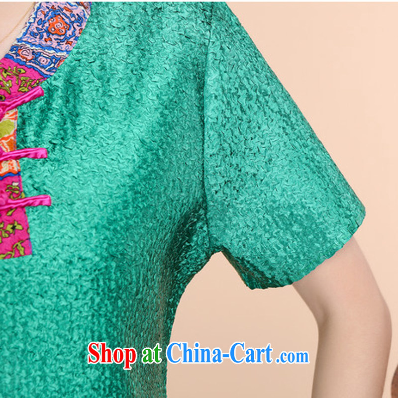 Optimize the Cayman yousiman middle-aged and older women with Tang mounted T shirt large, middle-aged mother with summer Ethnic Wind silk larger short-sleeved T-shirt 08 green L, optimize the Cayman (yousiman), online shopping