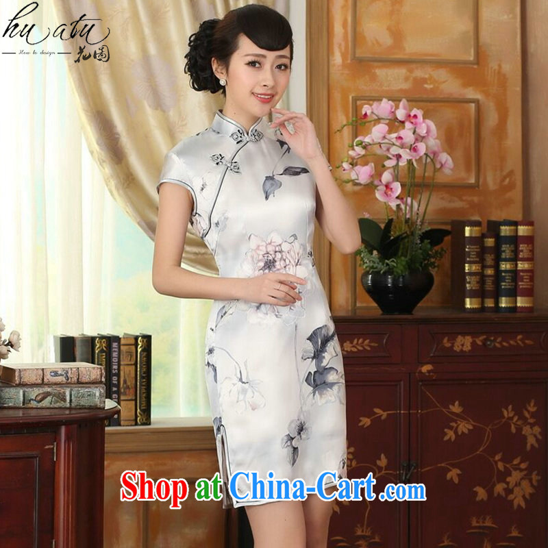 spend the summer girl Lotus cultivating heavy Silk Dresses retro improved sauna silk light short cheongsam dress such as the color 2 XL, figure, and shopping on the Internet
