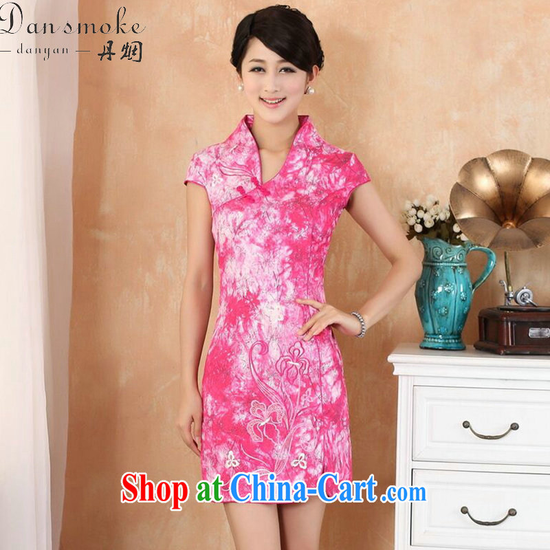 Dan smoke summer new female Chinese qipao Chinese improved, for stretch denim fashion short cheongsam dress as shown color XL