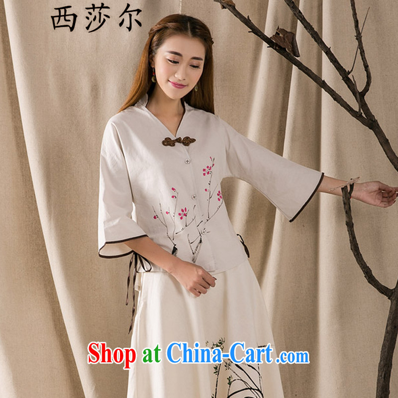 The Mona Lisa's 2015 summer Chinese T-shirt cotton the girls improved the Snap 7 cuff retro Korea wind girls T-shirt apricot XL, West Windsor, and shopping on the Internet