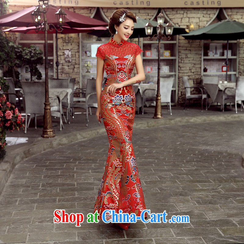 White first to approximately 2015 new Chinese Antique red bows Service Bridal long beauty, sense of crowsfoot cheongsam dress dragon robe long XXL, white first about, shopping on the Internet