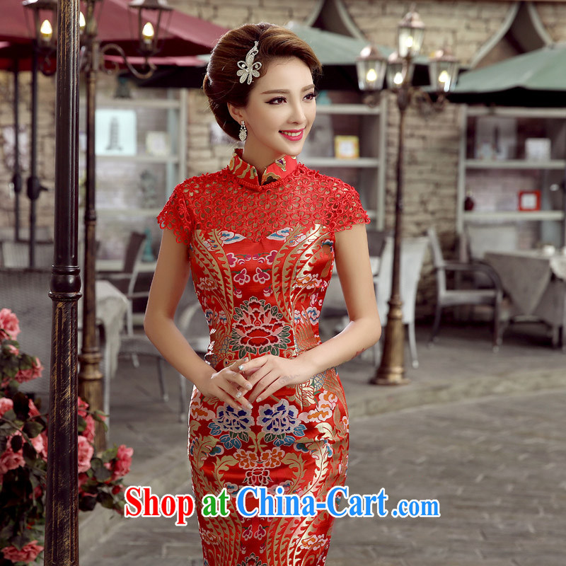 White first to approximately 2015 new Chinese Antique red bows Service Bridal long beauty, sense of crowsfoot cheongsam dress dragon robe long XXL, white first about, shopping on the Internet