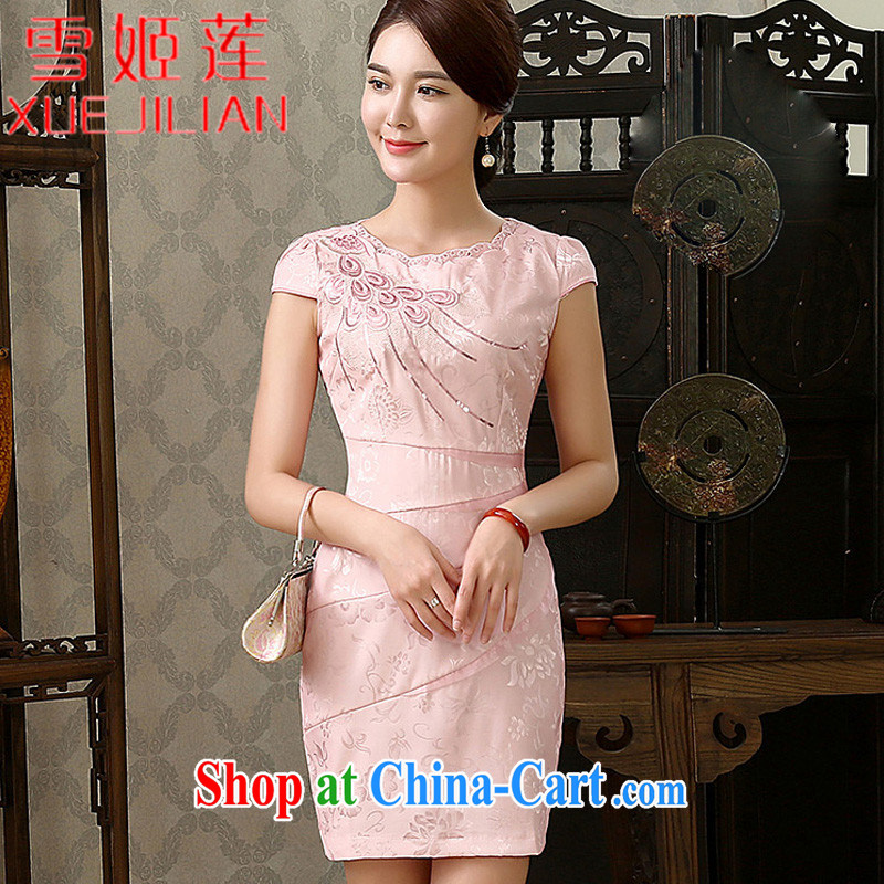 Hsueh-Chi Lin Nunnery 2015 new cheongsam dress stylish and refined beauty style short embroidery cheongsam dress dresses _1587 pink XL