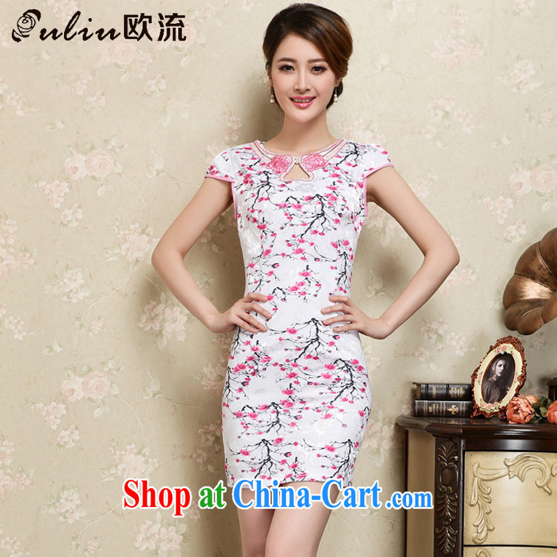 The stream summer Ethnic Wind and Stylish retro dresses short-sleeved improved daily sexy cheongsam dress AQE 909 red XXL