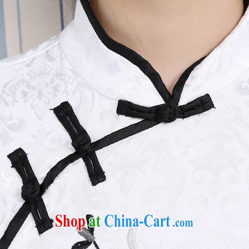 The first class elegance and feel short cheongsam improved daily white embroidered retro Ethnic Wind female AQE 9020 white XXL, the stream (OULIU), shopping on the Internet
