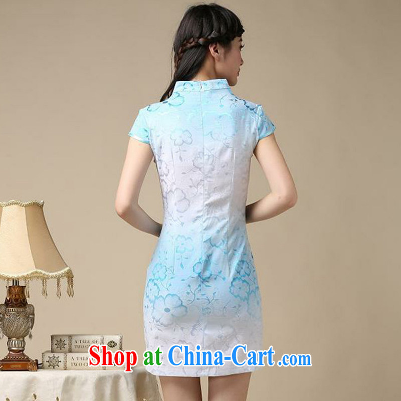 The current National wind retro Phoenix Peacock embroidery embroidery cheongsam dress improved daily short cheongsam dress even AQE 8218 blue XXL, the stream (OULIU), and, on-line shopping