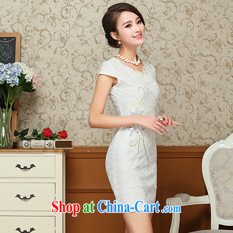 The class short lace cheongsam dress summer retro daily short-sleeve Tang replace AQE 808 white XXL, the stream (OULIU), and, on-line shopping