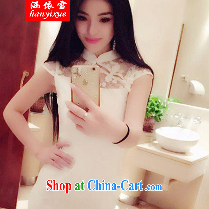 covered by snow in summer 2015 Korean version of the new and trendy name Yuan elegance sense of my store lace check take retro the forklift truck cheongsam dress package and short skirts dresses female white M, covered in snow, shopping on the Internet