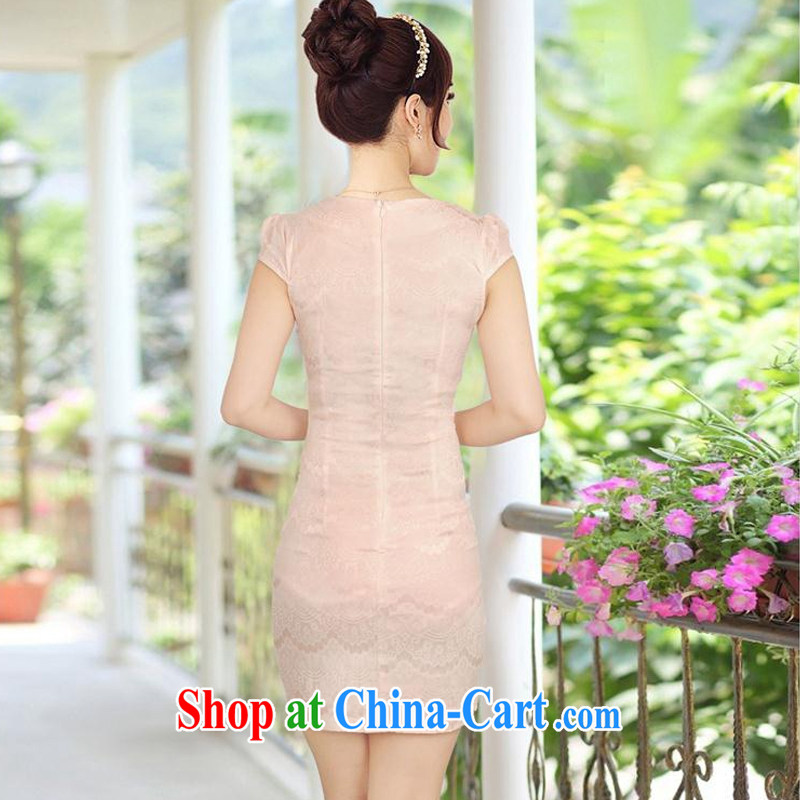 The stream in summer short cotton dresses retro improved daily cheongsam dress elegance dresses AQE 8023 apricot XXL, the stream (OULIU), and, on-line shopping