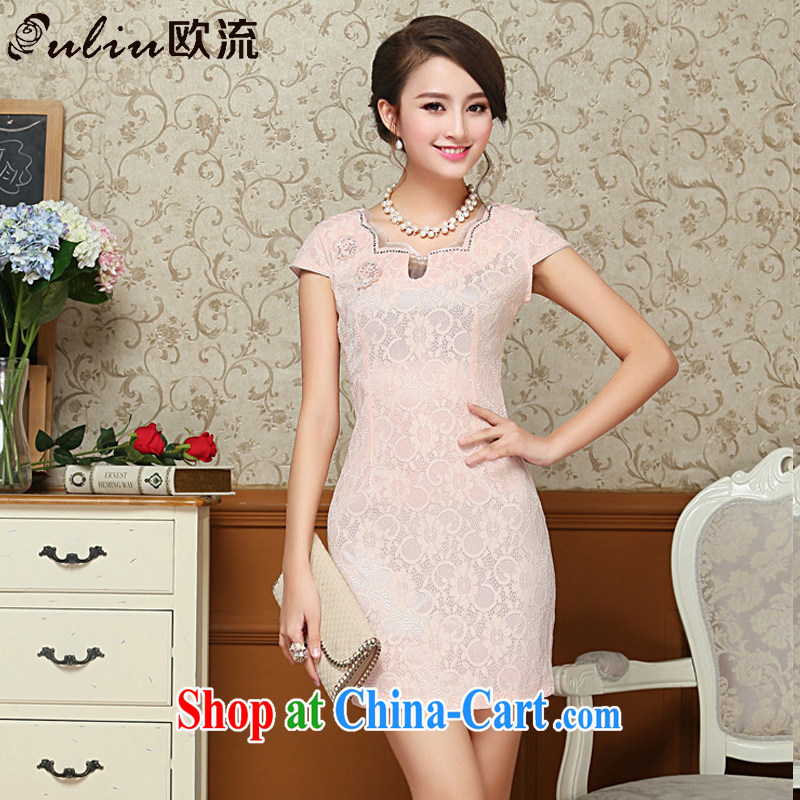 The stream summer decoration, package and lace cheongsam-style dresses elegance antique dresses Tang with AQE 801 pink XXL