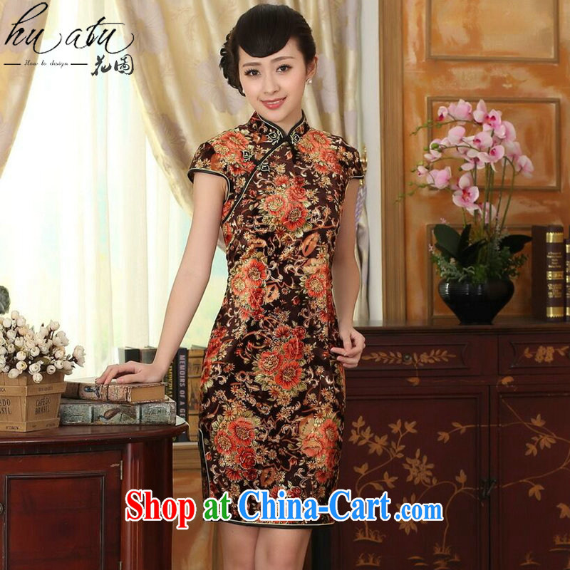 spend the summer with new women with improved Chinese, for stretch the wool painting stylish classic short-sleeved short cheongsam Golden Flower 2 XL, spend figure, online shopping