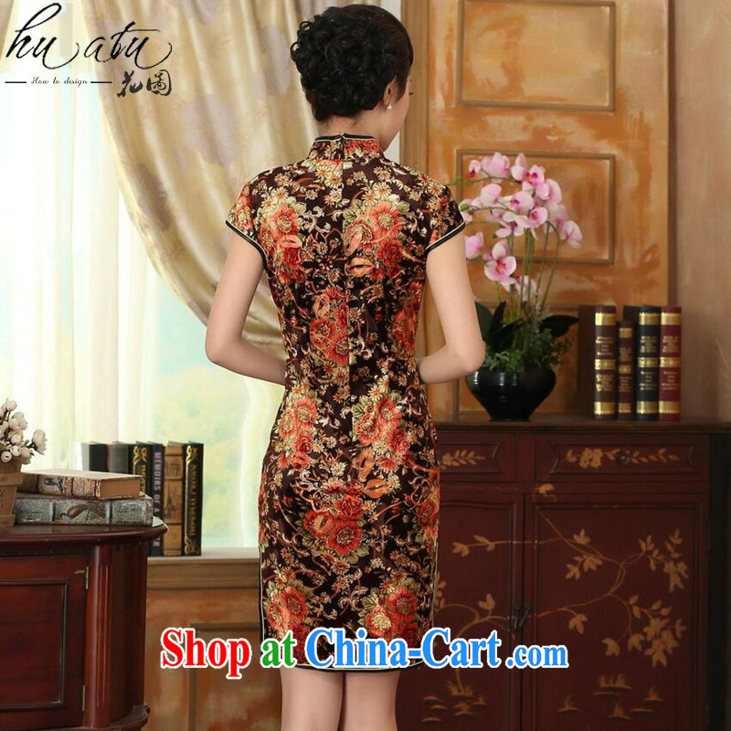 spend the summer with new women with improved Chinese, for stretch the wool painting stylish classic short-sleeved short cheongsam Golden Flower 2 XL, spend figure, online shopping