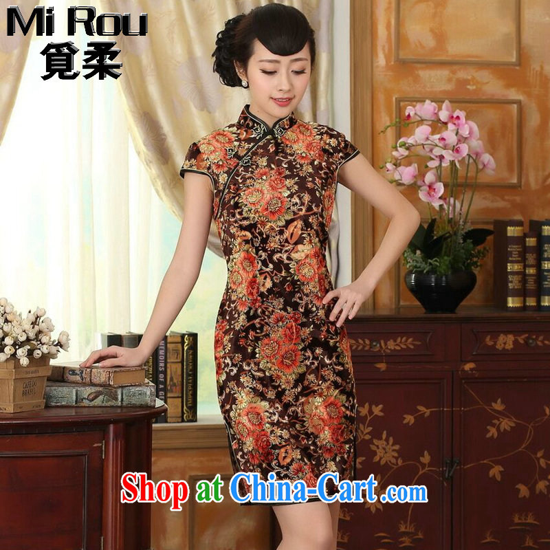 Find Sophie summer new girls improved Chinese, for stretch-wool painting stylish classic short-sleeved short cheongsam Golden Flower 2 XL, flexible employment, shopping on the Internet