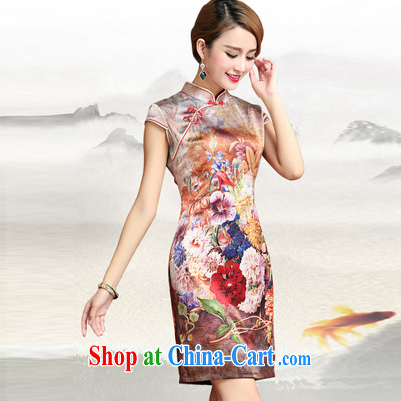The stream summer heavy Silk Cheongsam dress beauty antique Chinese qipao dresses AQE 8054 Map Color XXXL, the stream (OULIU), shopping on the Internet