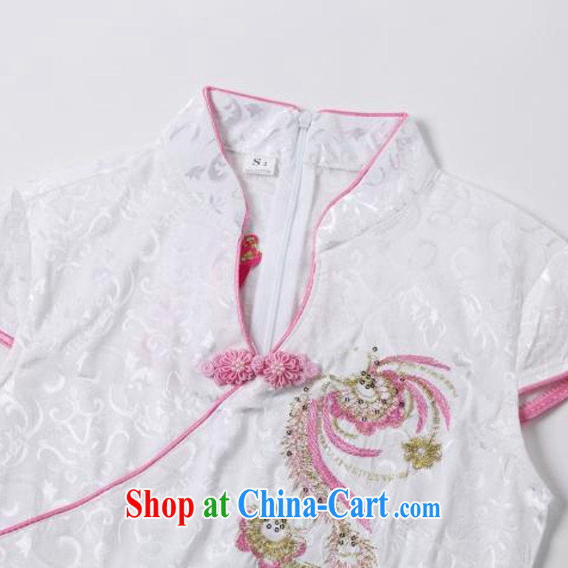 The current retro embroidery Phoenix short-sleeved qipao improved daily dresses, dresses of Korea Tang women AQE 613 pink XXL, the stream (OULIU), and shopping on the Internet