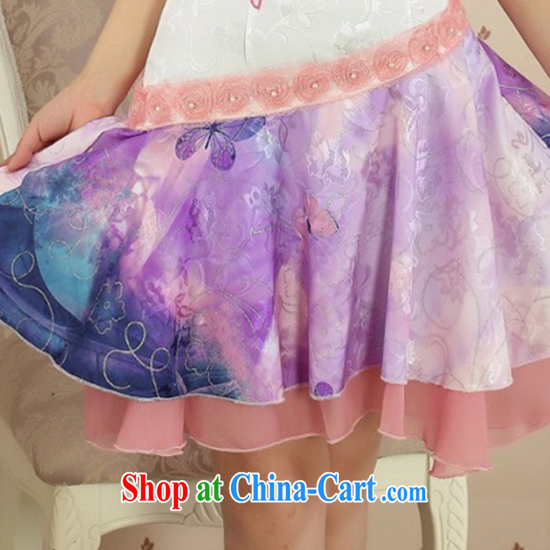 European-style summer dresses beauty-dresses retro girls improved daily Korea Chinese AQE 3428 blue XL, the stream (OULIU), online shopping