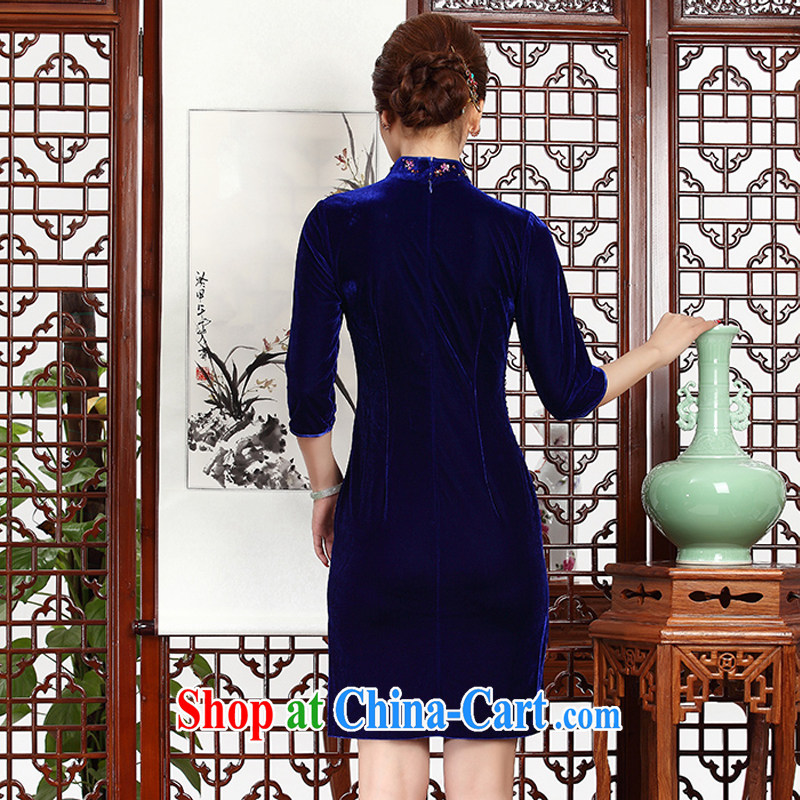 The class is really plush robes, long-sleeved short cheongsam beauty dress mother mother with wedding dress female AQE 231 blue XXXL, the stream (OULIU), and shopping on the Internet