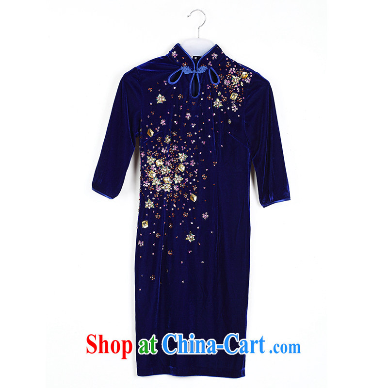 The class is really plush robes, long-sleeved short cheongsam beauty dress mother mother with wedding dress female AQE 231 blue XXXL, the stream (OULIU), and shopping on the Internet
