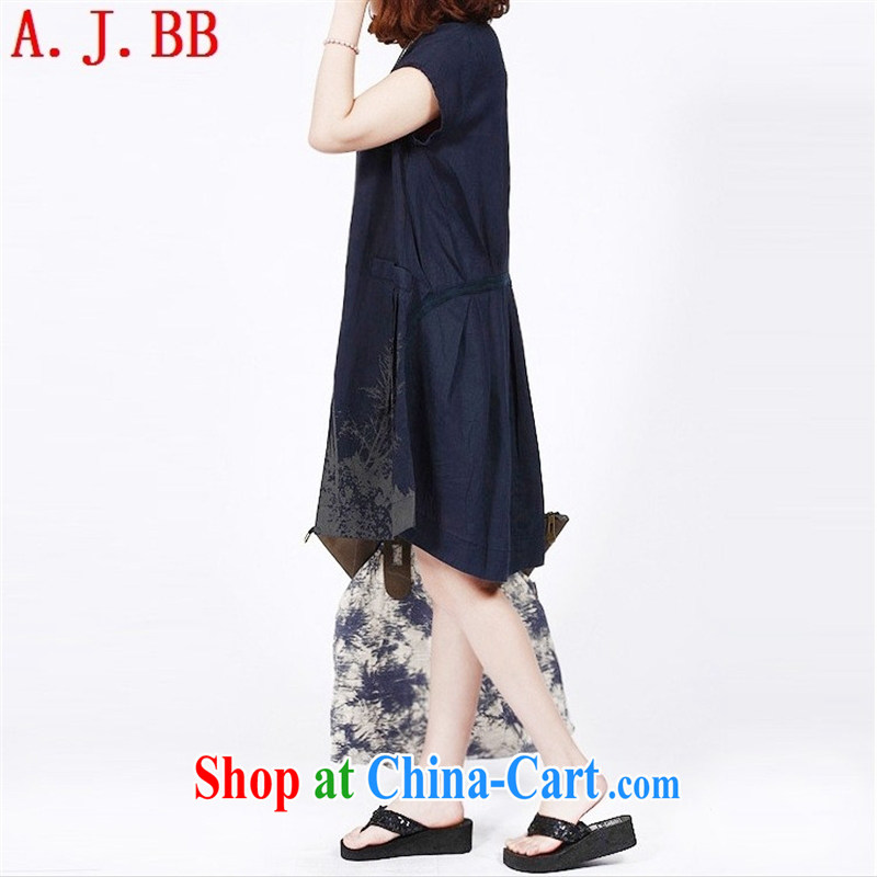 Black butterfly summer New Sum female high-end leisure loose the code water and ink stamp duty cotton Ma short-sleeved dresses picture color M, A . J . BB, shopping on the Internet