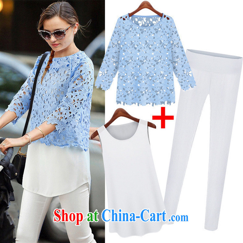 September Apparel * Europe summer 2015 new stylish does not rule relaxed lace shirt + pencil pants Kit 3 ? Picture Color XL, A . J . BB, shopping on the Internet