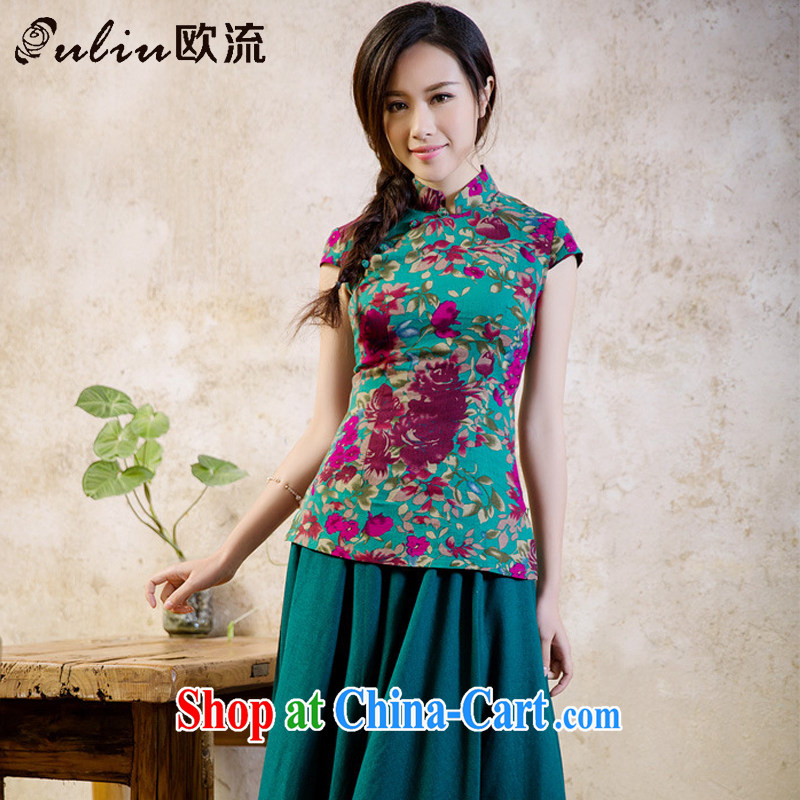 The class 2015 summer retro and stylish linen dresses T-shirt Ethnic Wind female short-sleeved shirt AQE 2062 fancy XXL