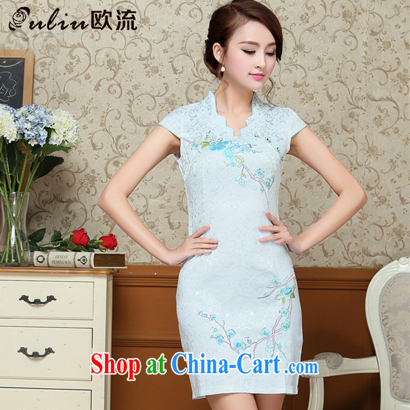 euro-china wind dress embroidery Phillips-head short cheongsam improved day-dress cheongsam dress AQE 329 white XXL, the stream (OULIU), and, on-line shopping