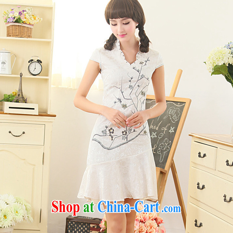 The flow summer and Stylish retro dresses improved daily cheongsam dress Ethnic Wind Korea Tang replace AQE 3386 white XL, the stream (OULIU), online shopping