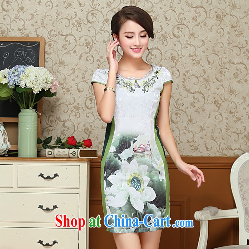 The trendy embroidery flower cheongsam cotton improved daily cheongsam dress Korea Tang with elegant female AQE 1025 blue S, the stream (OULIU), and, on-line shopping
