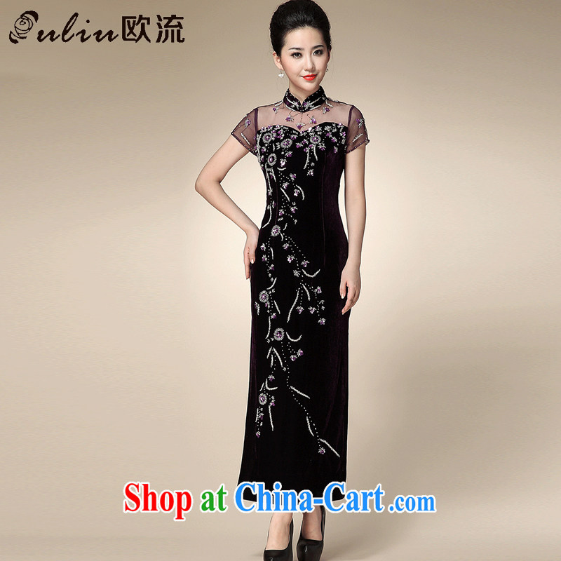 The class is really wool lace cheongsam middle-aged mother cheongsam dress bows dress Chinese AQE 210 purple XXXXL