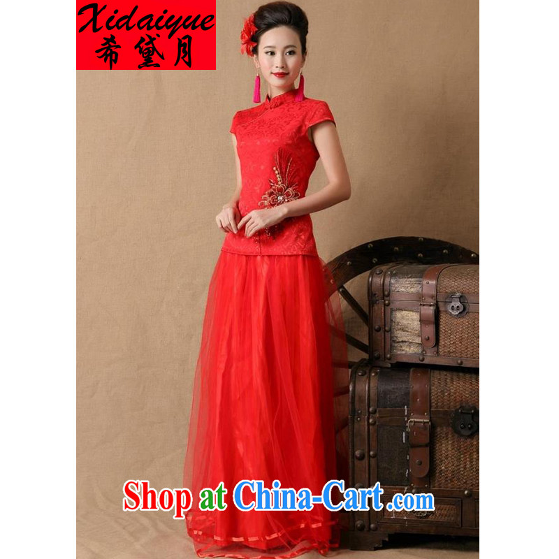 The Greek Diana, 2015 bridal wedding ceremony cheongsam dress red long bows dress stylish red XL