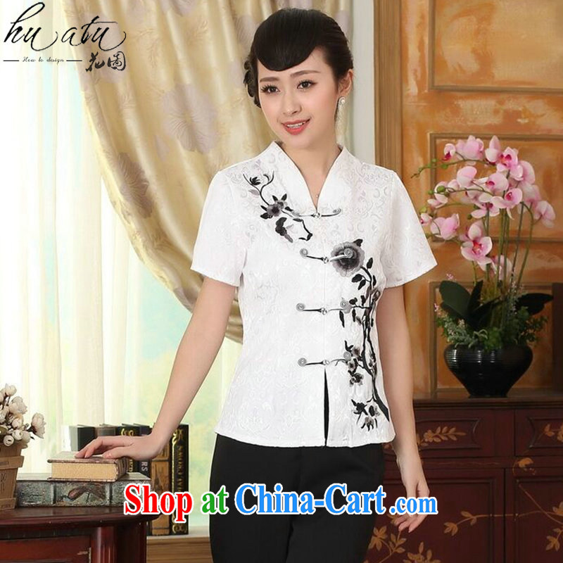 spend the summer, new outfit, Ms. T-shirt Chinese improved national wind blouses embroidered tray snap-tang is shown in figure-color 2 XL, spend figure, shopping on the Internet