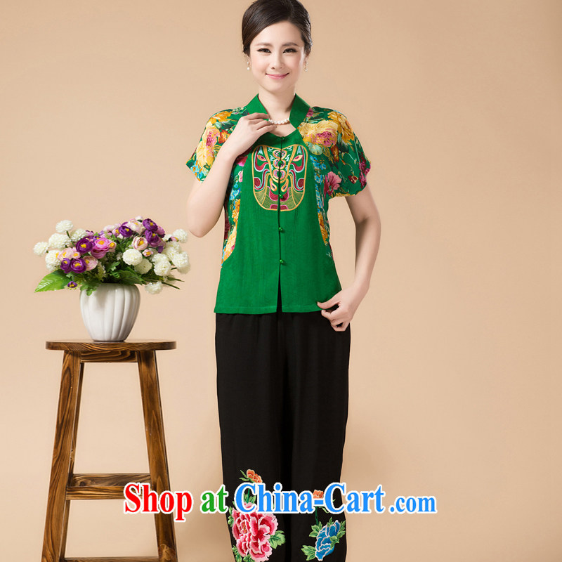 Al Gore, the Mother's Day in 2015 older girls summer female Chinese mother load package Ethnic Wind Flower embroidery t-shirt cotton pants the Commission's 1321 green dazzled 4 XL ., Al Gore, Al (genuoyi), and, on-line shopping