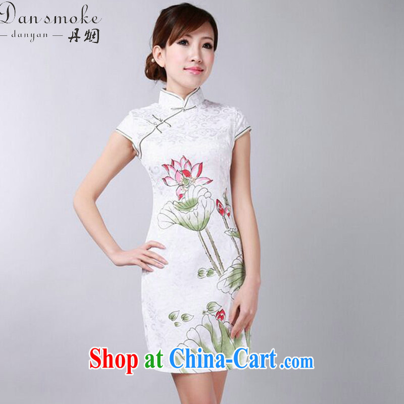 Dan smoke-free summer, new outfit, Ms. Chinese improved, for hand-painted Lotus cotton Chinese qipao short skirts as shown color 2 XL