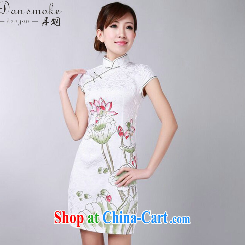 Bin Laden smoke-free summer, new outfit, Ms. Chinese improved, for hand-painted Lotus cotton Chinese qipao short skirts as the color 2 XL, Bin Laden smoke, shopping on the Internet