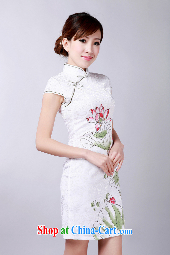 spend the summer, new outfit, Ms. Chinese improved, for hand-painted Lotus cotton Chinese short cheongsam dress such as map color S pictures, price, brand platters! Elections are good character, the national distribution, so why buy now enjoy more preferential! Health