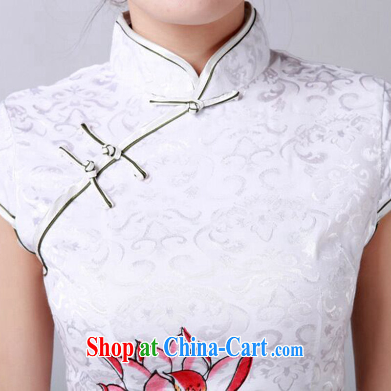 spend the summer, new outfit, Ms. Chinese improved, for hand-painted Lotus cotton Tang with short cheongsam dress such as map color S, spend figure, and shopping on the Internet