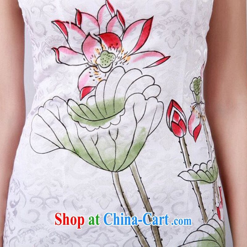 spend the summer, new outfit, Ms. Chinese improved, for hand-painted Lotus cotton Tang with short cheongsam dress such as map color S, spend figure, and shopping on the Internet