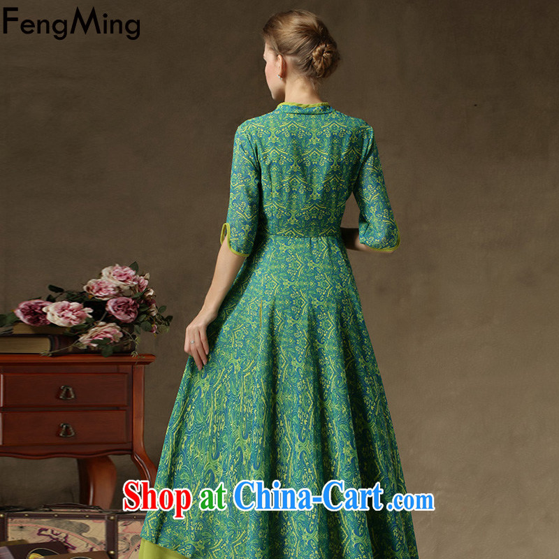 Abundant Ming 2015 spring and summer new improved cheongsam, multi-level multi-chip skirt with snow woven dresses female Green leave two-piece L, HSBC Ming (FengMing), online shopping