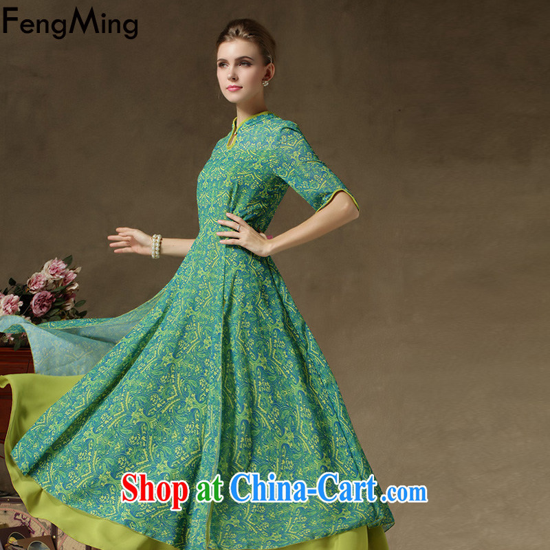 Abundant Ming 2015 spring and summer new improved cheongsam, multi-level multi-chip skirt with snow woven dresses female Green leave two-piece L, HSBC Ming (FengMing), online shopping